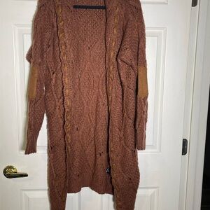 POL Warm Brown Cable Knit Cardigan